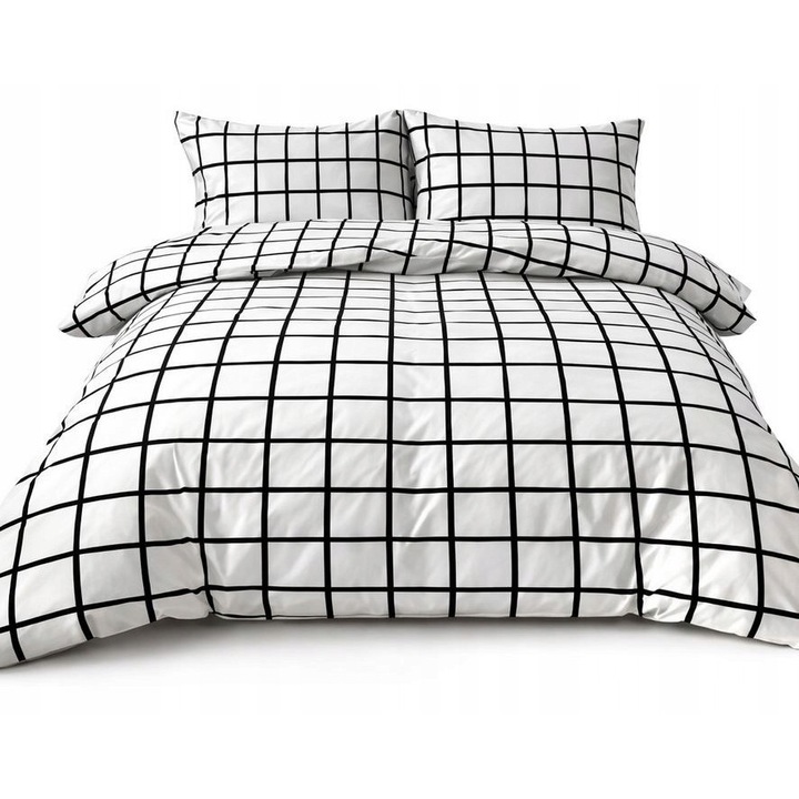Ágyneműhuzat garnitúra, 100% pamut, modern mintás, fekete-fehér, 220x200cm