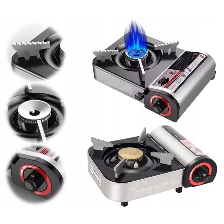 Hordozható kemping gázfőző 2.1kW, kompakt, könnyű, 20x25cm