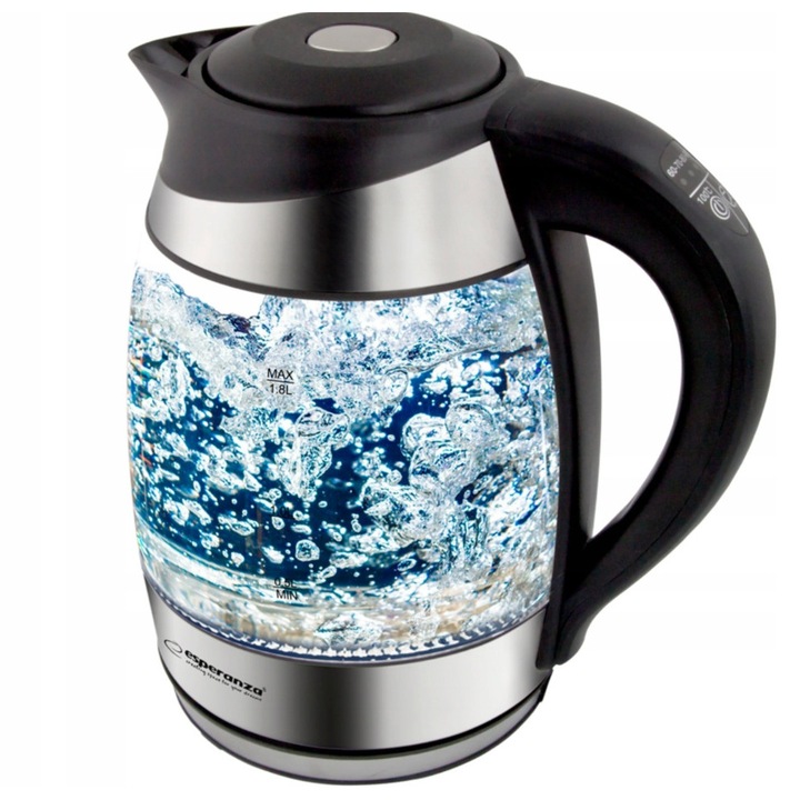 Fierbator electric din sticla LED Esperanza SEINE, 1,7L, 2200W, 5 temperaturi, transparent