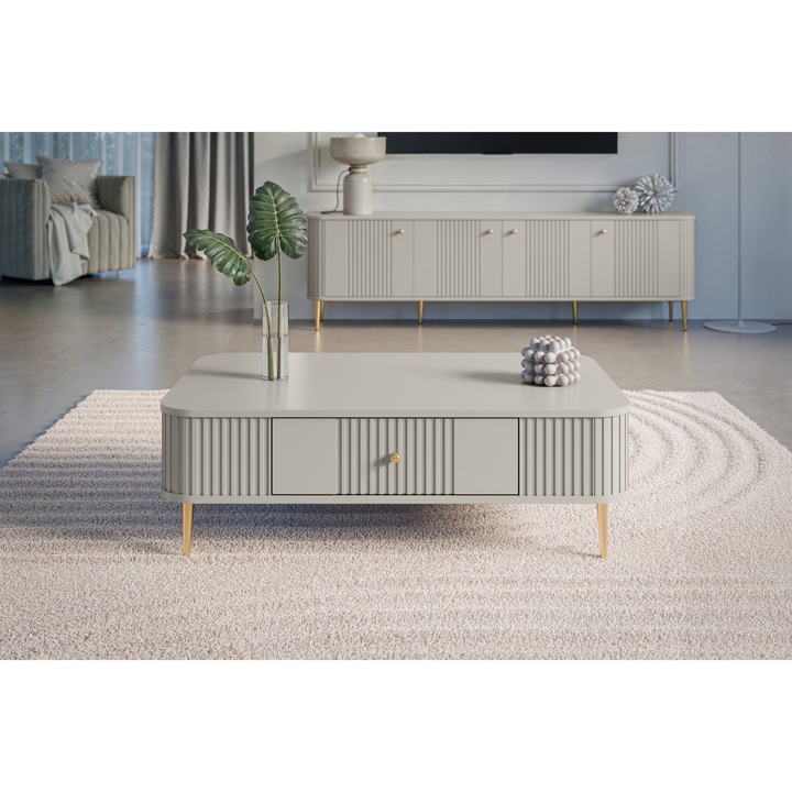 Mese De Cafea, Meble Bogart, Vesper, 103 x 60 x 35 cm, Dreptunghi, MDF, Bej/Auriu