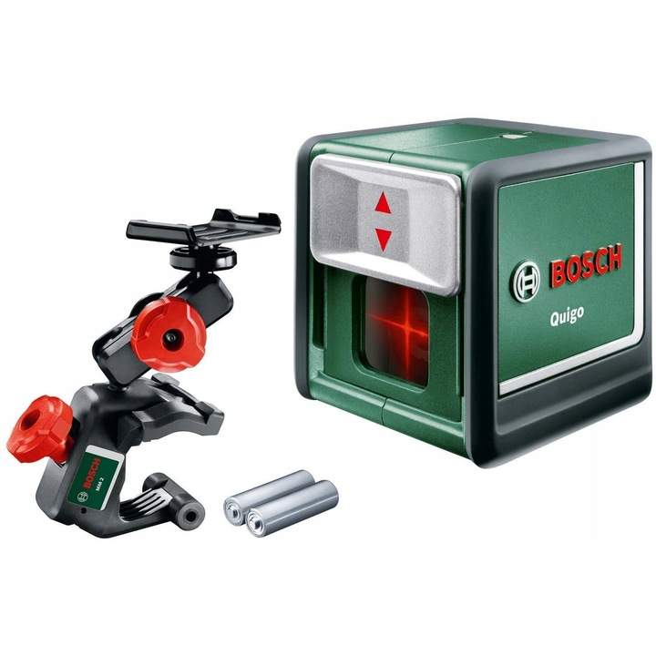Nivela laser Bosch Quigo, 10 m, auto-nivelare, set cu suport MM2, 65x65x65 mm
