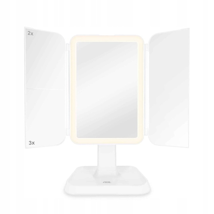 Козметично огледало с LED осветление, модел ADE, 3 части, бяло, 34x17,5x32см