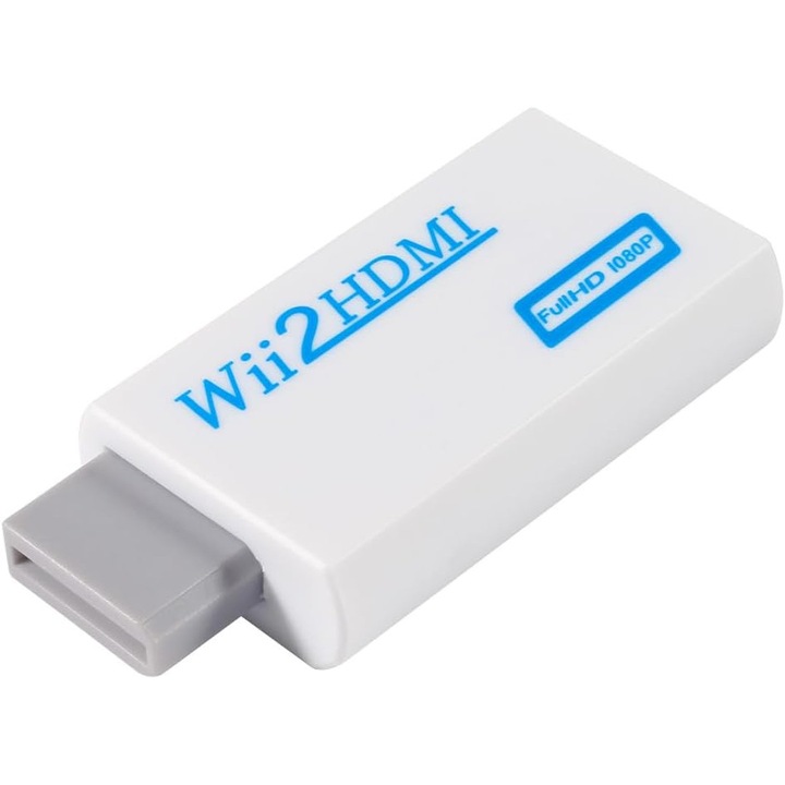 Wii–HDMI adapter – Nintendo Wii HDMI konverter 1080p felbontású felskálázással okostévékhez – Egyszerű HDMI kábel telepítés a jobb játékélményért (fehér)