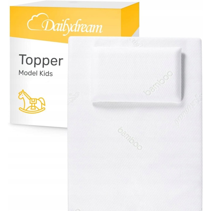 Naklada pe saltea Dailydream Model S, 90x200x3,5cm, alb, antiderapant, lavabil