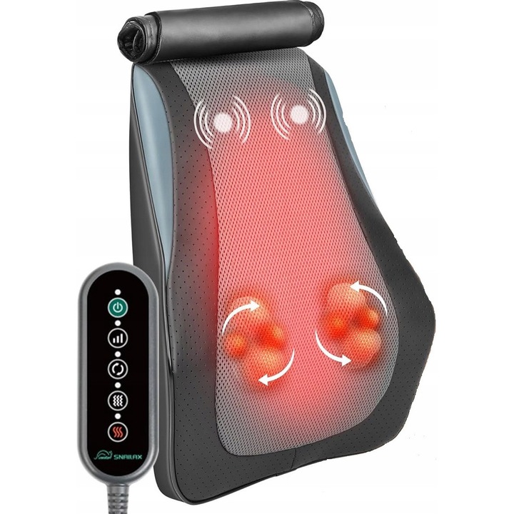 Saltea de masaj Snailax SL-128, masaj vibrational si incalzire, gri cu accente albastre, 40x35x10cm