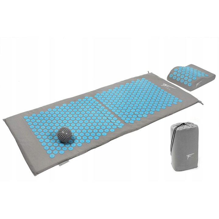 Set de masaj Fitem, 12728 puncte acupresura, gri-turcoaz, 130x50x2,5cm, perna 30x23x10cm