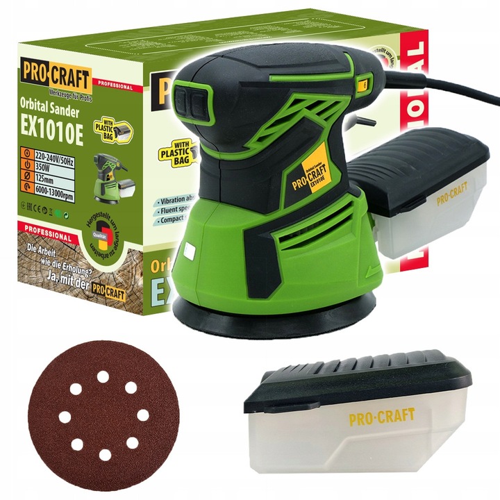 Slefuitor mimosrodow Procraft EX1010E, 350W, 125mm, cu sistem de prindere pe arici, set complet