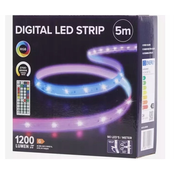 Многоцветна LED лента 2 x 5 м, 12W, 12V, самозалепваща се, ширина 8 мм