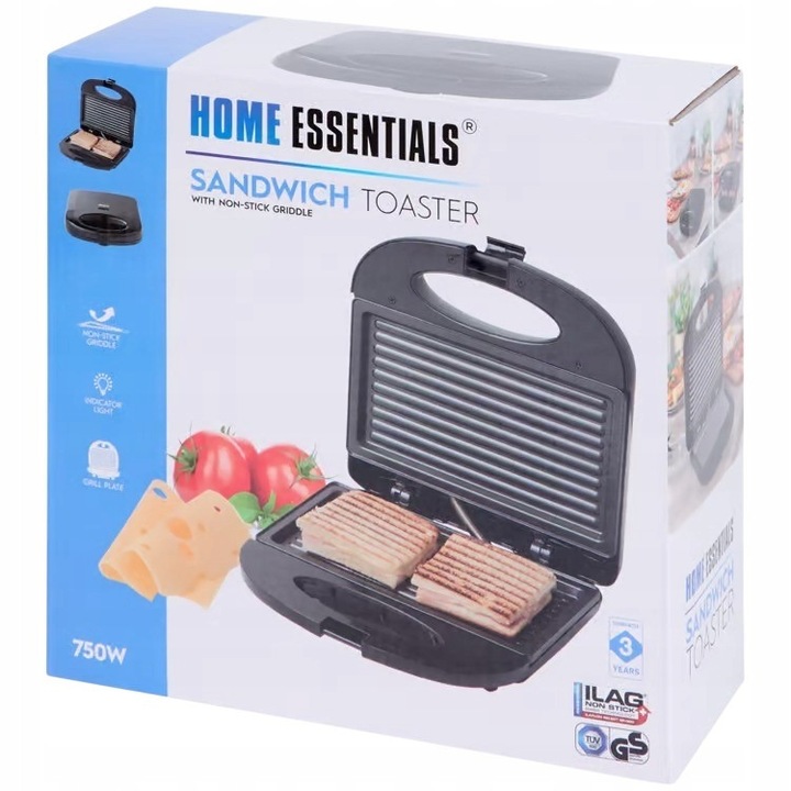 Prajitor de paine 750 W, alb, cu placi antiaderente, reglare automata a temperaturii