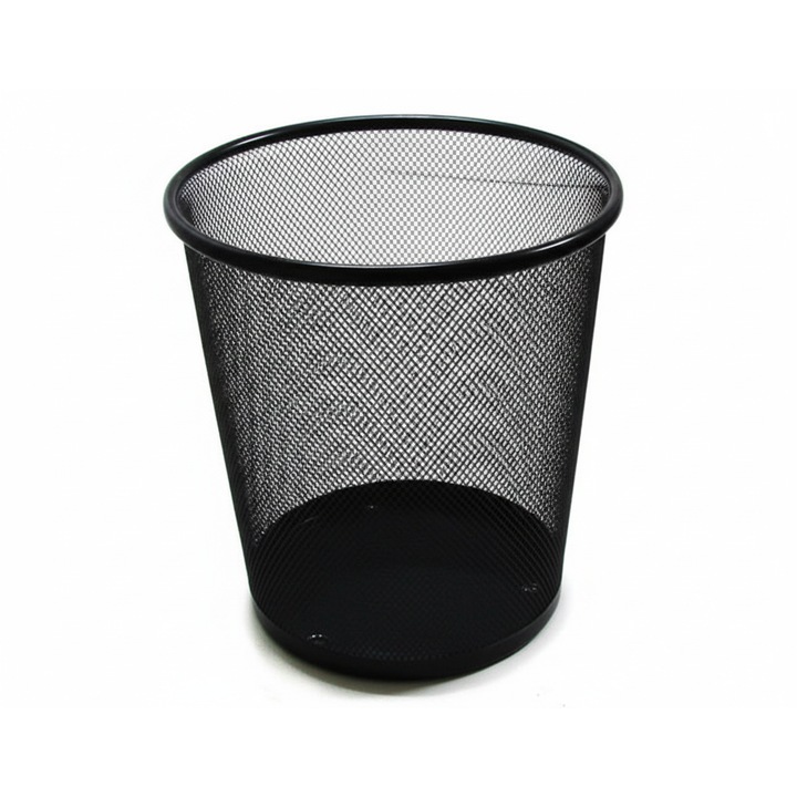 Cos hartii metalic, plasa mesh, negru, 22x26x28 cm, cos gunoi birou, suport deseuri office, rezistent