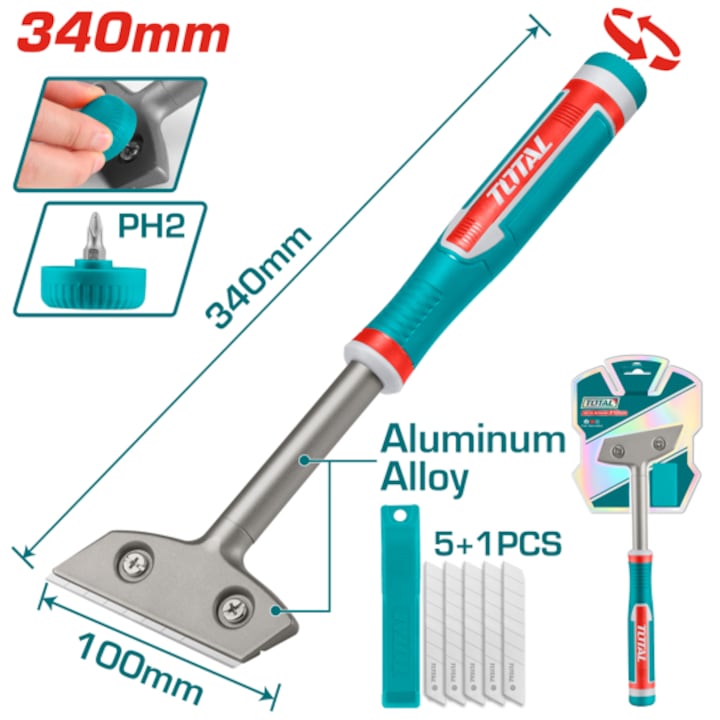 Racleta TOTAL INDUSTRIAL, 18 x 100 mm, 6 lame
