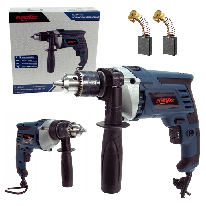 Masina de gaurit cu percutie 1700 W, Eurotec, set complet, 3000 rpm, 2 kg
