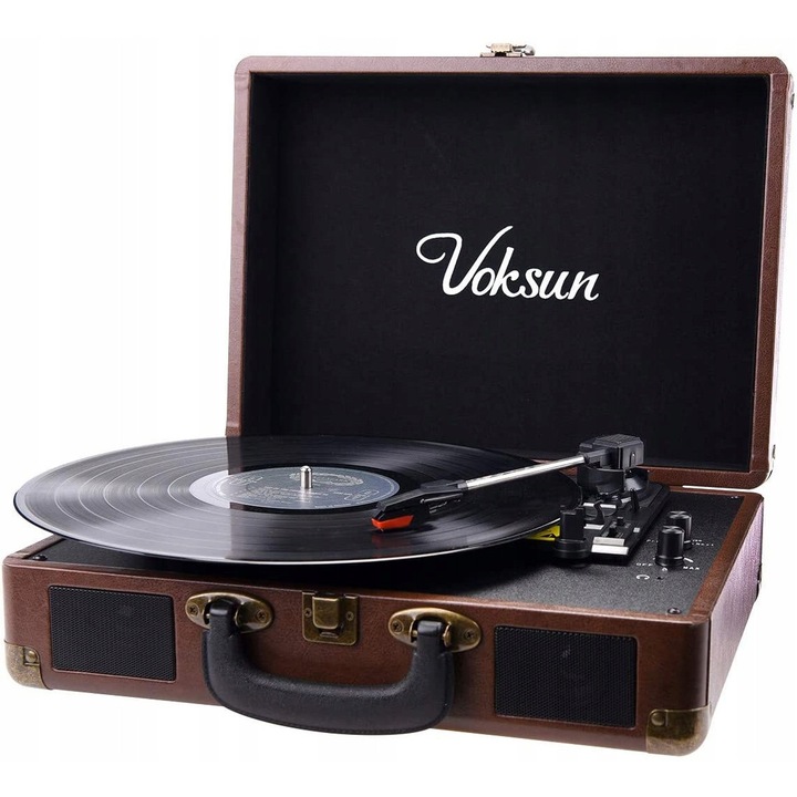 Грамофон Voksun, Bluetooth свързване, 3 скорости, кафяв, 35x21,6x11,5см