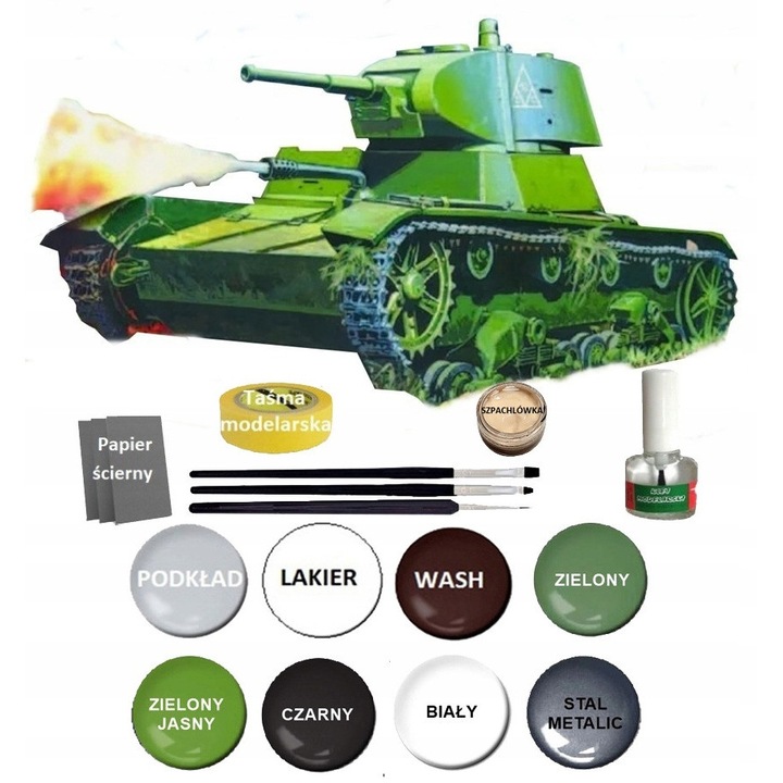 Model de tanc sovietic OT-134/T26-C, set complet cu vopsele, grund, lac, lipici, pensule, 1:35