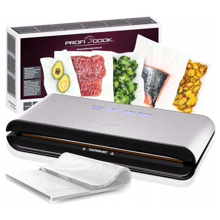 Aparat de vidat ProfiCook PC-VK 1080, 120W, 80kPa, set cu 18 pungi, 38,6x14,5x7,3cm, inox