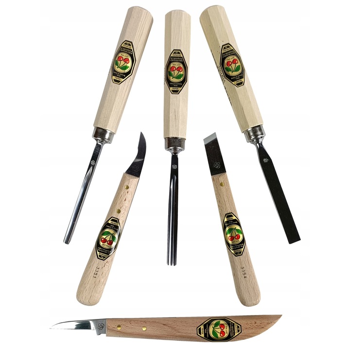 Kirschen kalapács- és vésőkészlet, 6 darabos, 10mm, 6mm, 4mm, 145x200mm, festett fa
