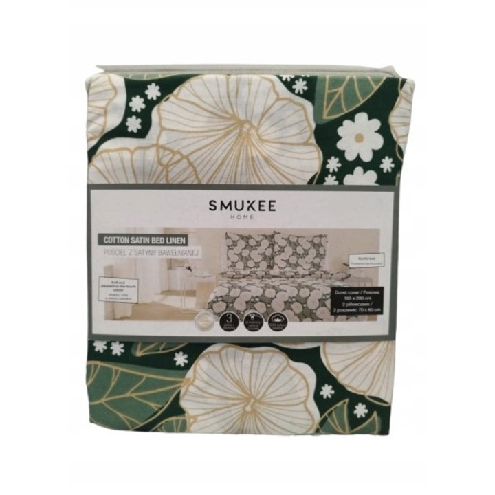 Ágyneműhuzat garnitúra, 220x200cm, 2 párnahuzat 70x80cm, szatén pamut, hipoallergén, többszínű