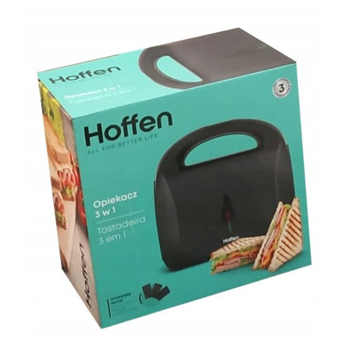 Opiekacz sandwich 3 in 1 Hoffen, negru, 850 W, placi antiaderente