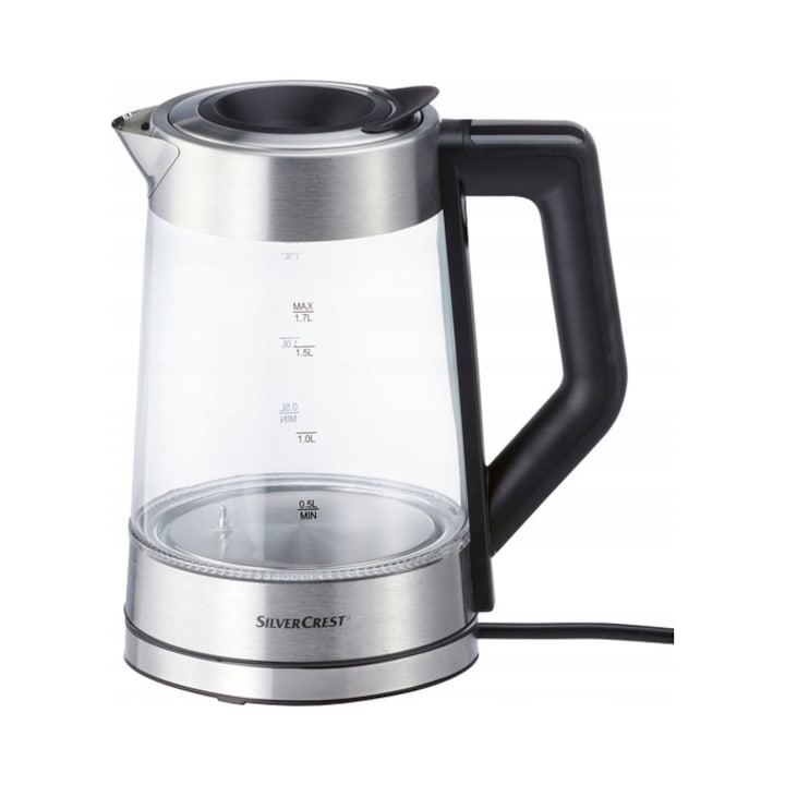 SilverCrest elektromos vízforraló 1,7 l, 3000 W, hőmérséklet-szabályozás 40-100°C, melegen tartó funkció, 22,3x15,4x23,5 cm