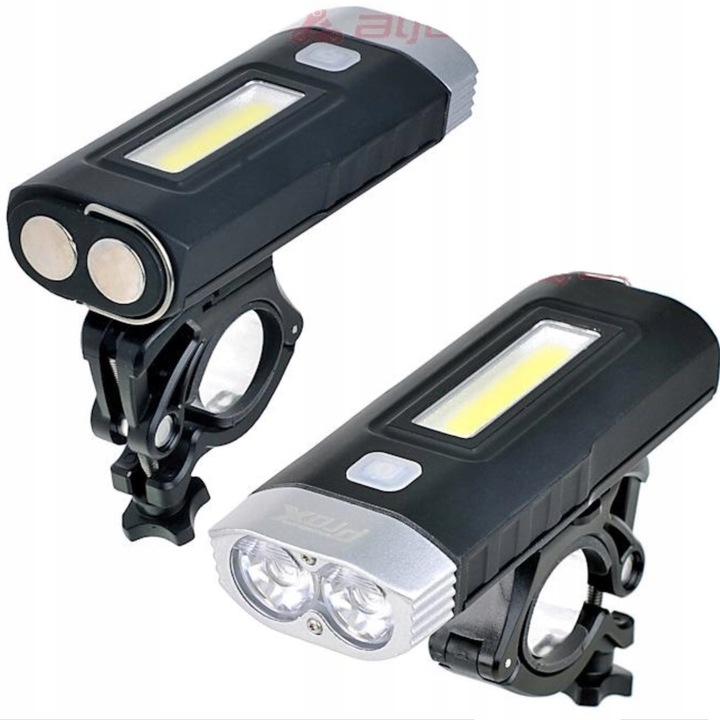 Prox Taurus kerékpár lámpa, 2xT6 + COB LED, 500 LM, 120x50x30mm, IPX4 vízálló, szett tartóval és USB kábellel
