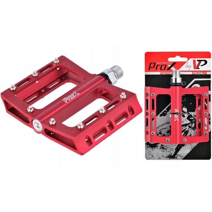 Pedale bicicleta Prox Stig, aluminiu, platforma 94x95x17/26mm, rosu, set