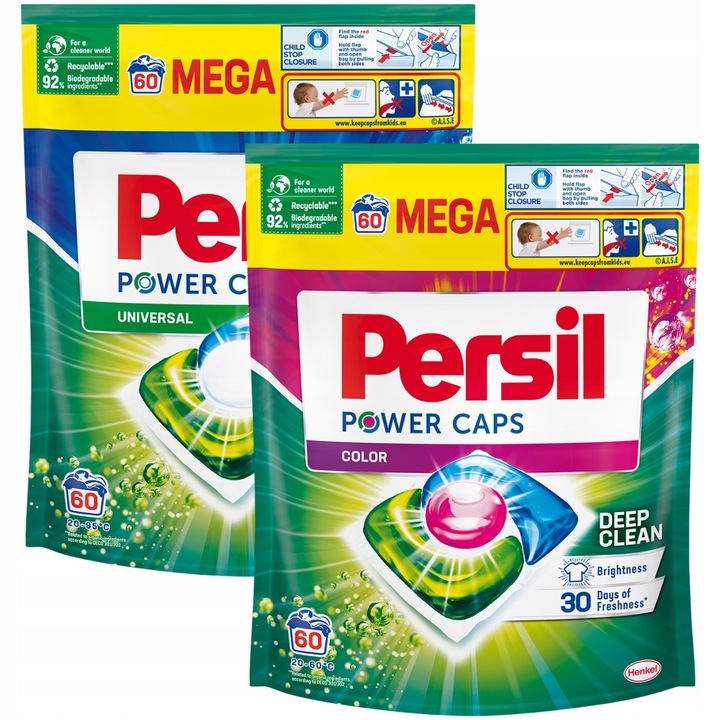 Detergent rufe Persil Power Caps, set 120 capsule, curatare profunda, eficient de la 20°C, multicolor