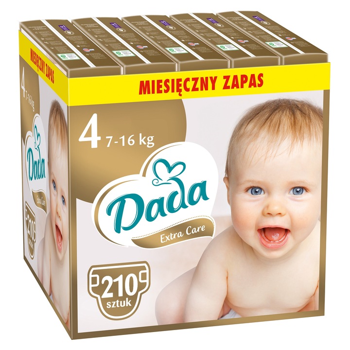 Пелени Dada Extra Care, 210 бр., Размер 4 (7-16 кг), 12 часа абсорбция, без хлор