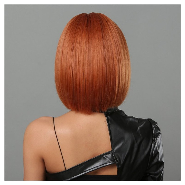 Peruca bob sintetica, ruda, 33cm, marime universala 52-59cm, set cu cpeck