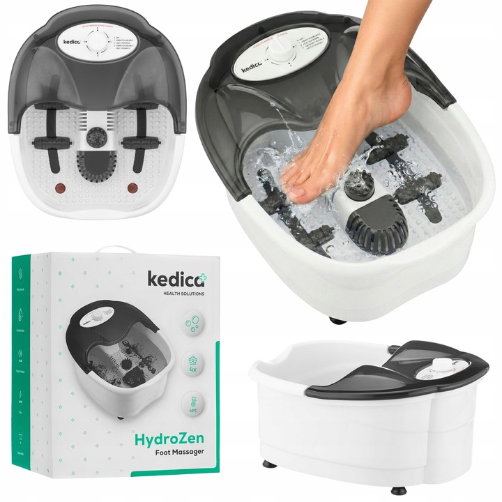 Cadita masaj pentru picioare, Kedica, cu hidromasaj si incalzire, gri, 80 W