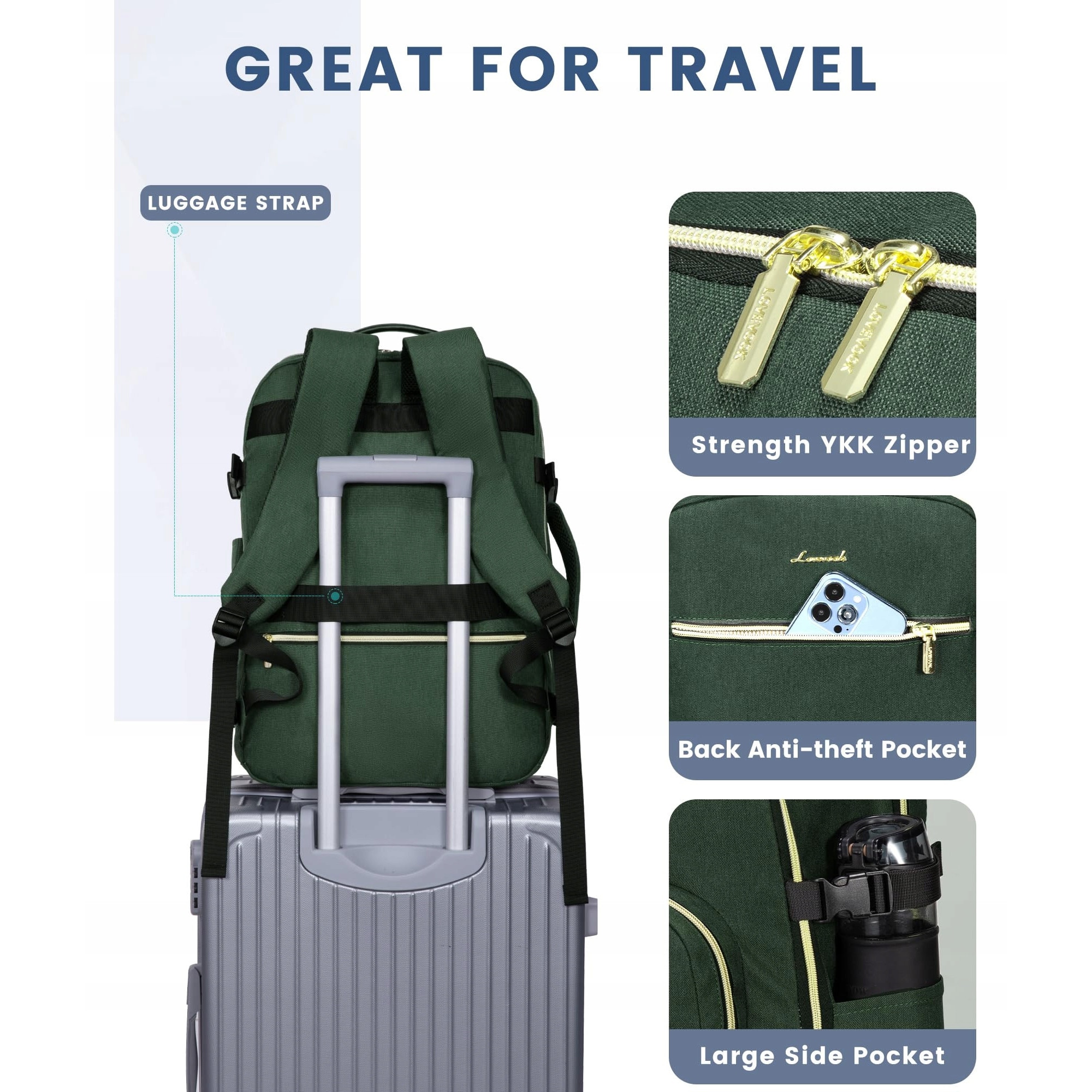 Rucsac waterproof, 40L, compartiment laptop 17,3", 3 buzunare, 46x36x20cm verde