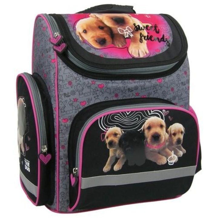 Tornister scolar THE DOG and FRIENDS, multicolor, 36x28x17cm, pentru clasele 0-4