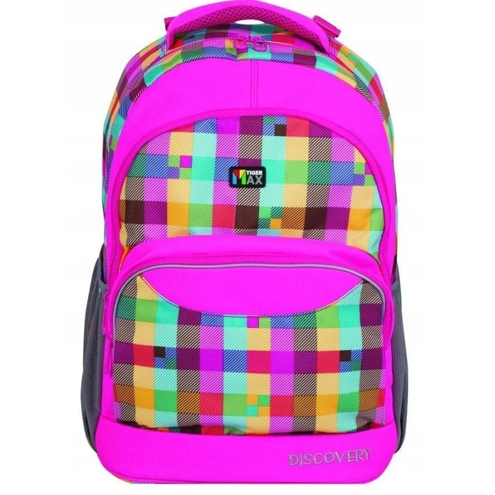 Titanum iskolatáska, rózsaszín, 450x330x220 mm, állítható üléssel és fényvisszaverő elemekkel, többszínű szett