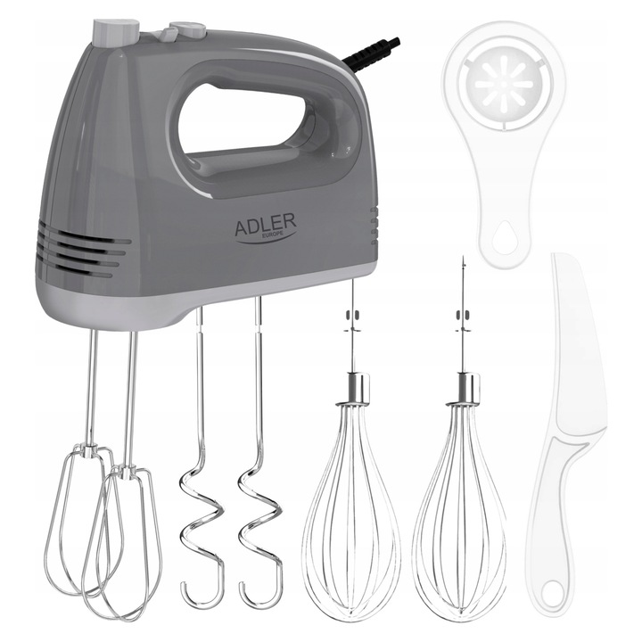 Ръчен миксер, 750W, 5 скорости, аксесоари от неръждаема стомана, сив, дължина на аксесоарите 21см