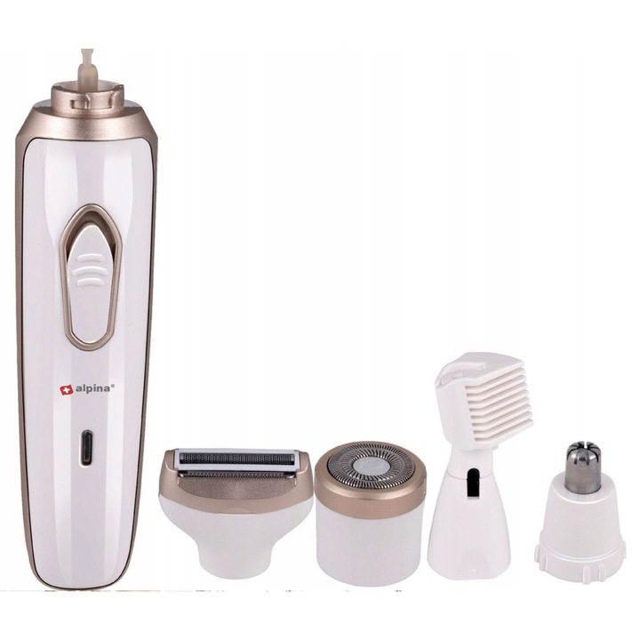 Epilator electric 4 in 1, ALPINA, pentru fata, corp si sprancene, compact, 16x5x3cm, set complet