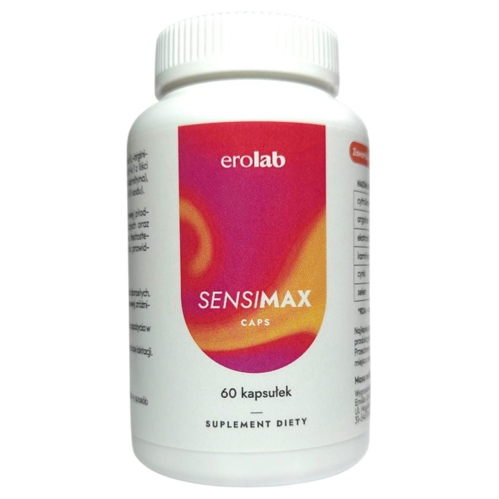 Supliment alimentar pentru barbati Erolab – Sensimax Caps, pentru potenta, vitalitate si performanta sexuala, 60 capsule