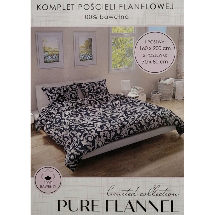 Flanel ágyneműhuzat garnitúra 200x160 cm, 100% pamut, 2 db párnahuzat 70x80 cm, Oeko-tex Standard 100 tanúsítvány