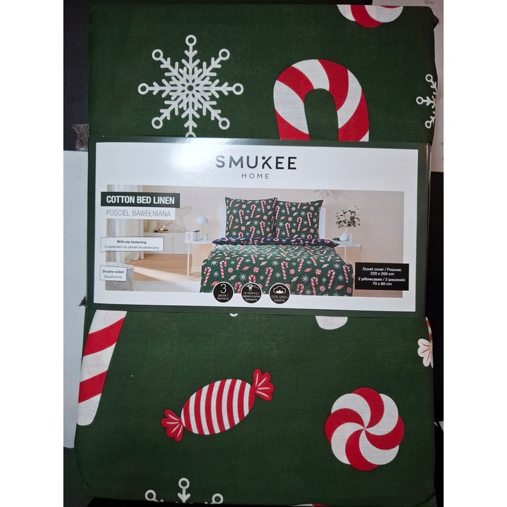 Ágyneműhuzat garnitúra, 220x200cm, 100% pamut, zöld, 2 párna 70x80cm