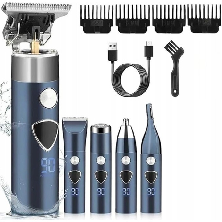 Aparat de tuns pentru barbati, 5 in 1, cu acumulator, display LCD, 5W, 15,6x15,6x5,6cm