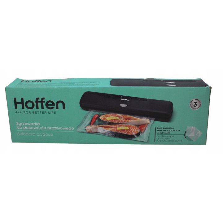 Машина за вакуумиране Hoffen 110W, 3 режима, черна, комплект с 2 размера торбички 20x25cm, 12x25cm