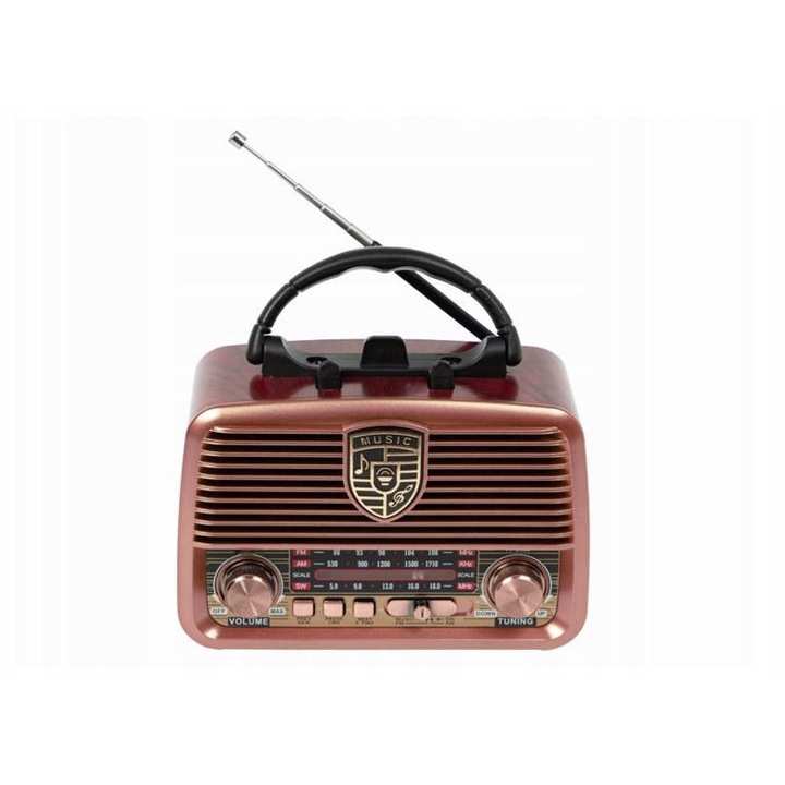 Radio portabil cu Bluetooth si panou solar, 17x11x9cm, 18650