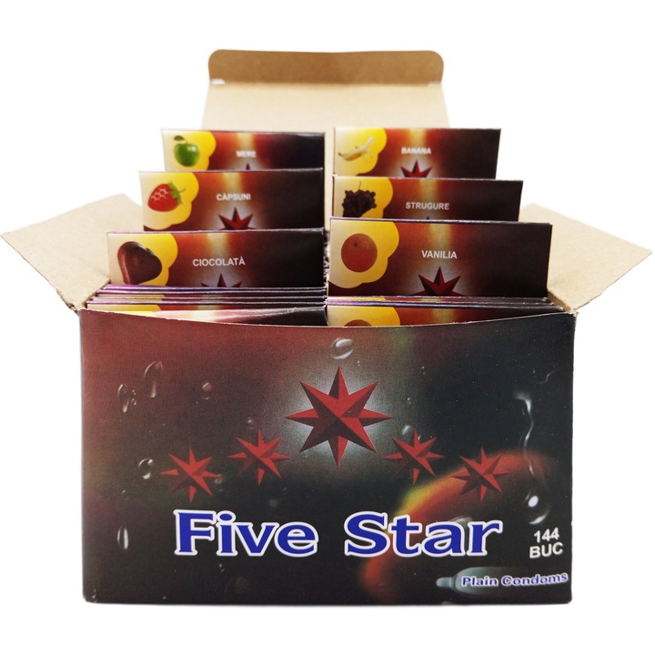 Pachet Prezervative din latex premium cu 6 arome diferite, 144 bucati (48×3), Five Star