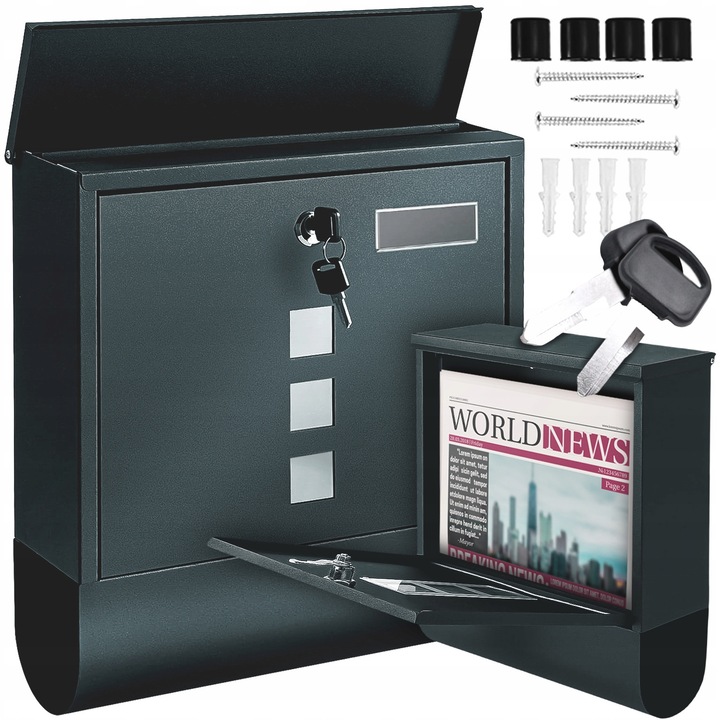 Skrzynka postala cu gazetnik Renew Force, antracit, 33,3x30,5x9,5cm, set complet