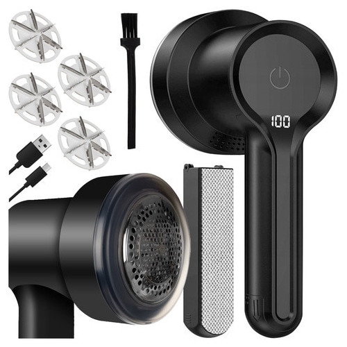 Aparat de curatat scame fara fir Ruhhy, 6 lame, baterie 1200 mAh, Negru