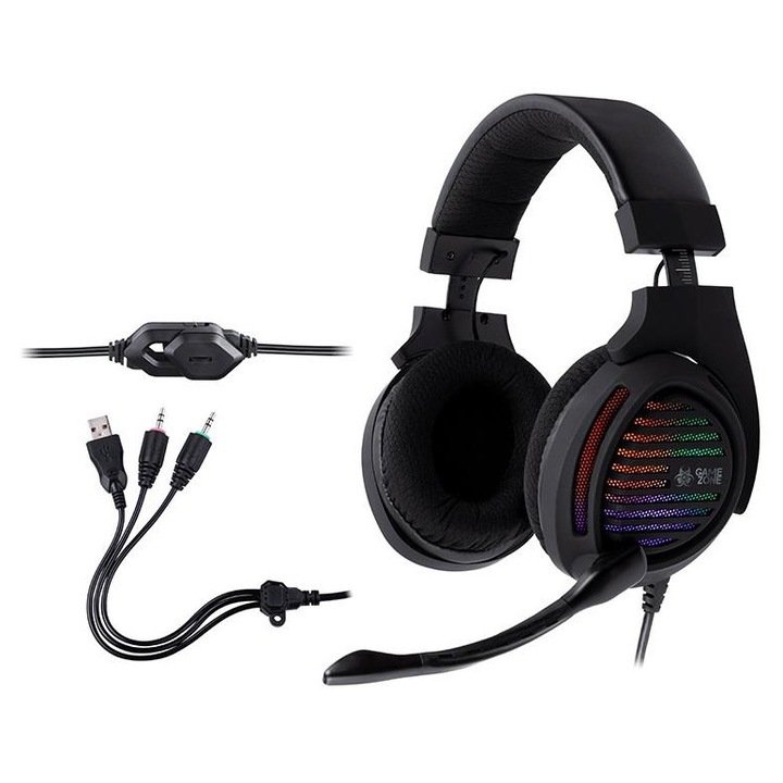 Tracer GAMEZONE Aligator RGB PC fejhallgató, 2.20m kábel, mikrofon, fekete