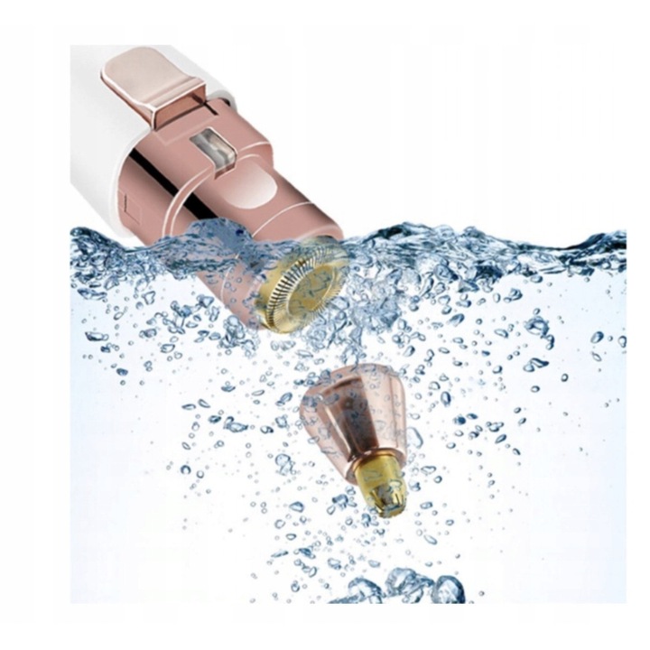 Epilator cu 2 capete, alb-auriu, compact, cu LED, set complet