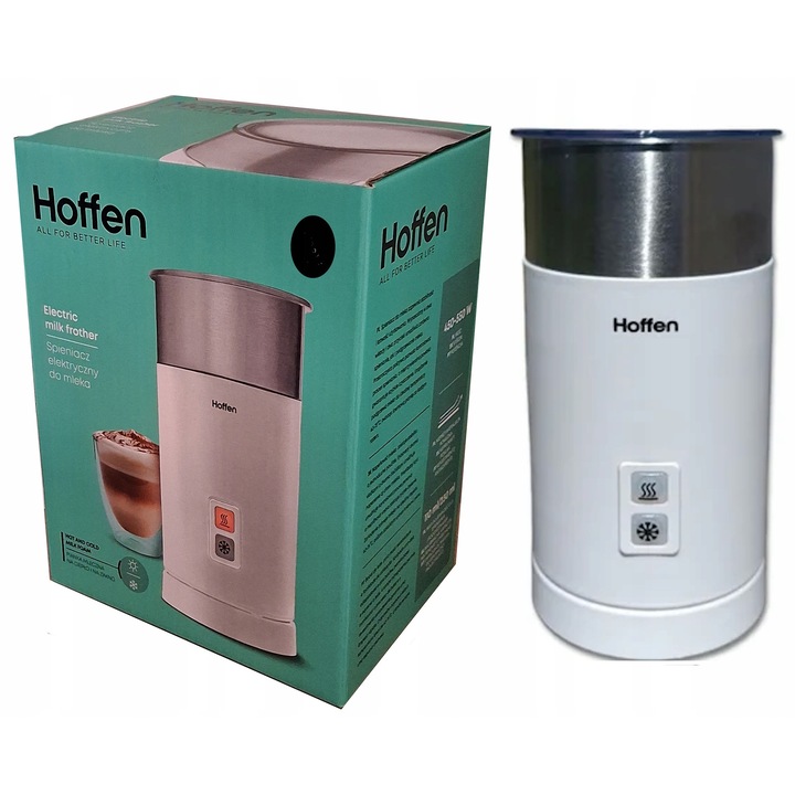Spumator de lapte HOFFEN, alb, 450-550W, capacitate 110ml/230ml, functie spumare calda si rece