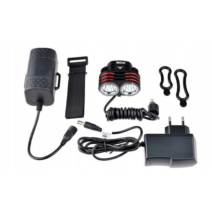 Lumina bicicleta Prox Avior II 2000 lm, 2x CREE, negru, set complet