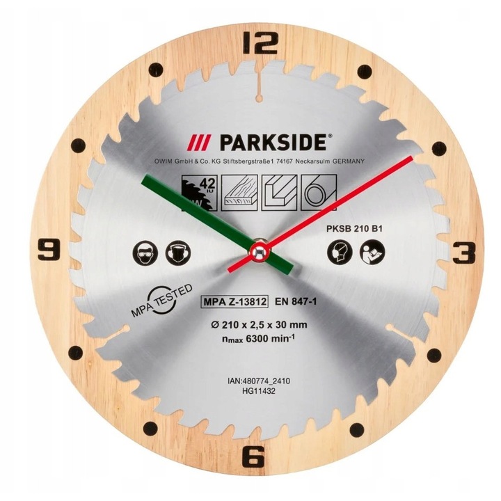 PARKSIDE falióra, fűrészlap design, kvarc szerkezet, 25cm, többszínű, elemmel együtt