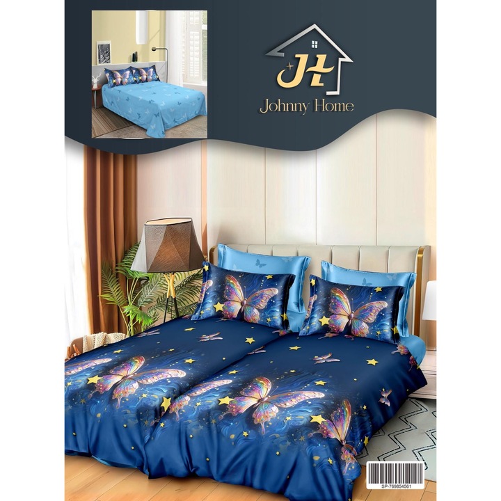 Ágyneműhuzat, 7 részes, gumírozás nélküli, 1 személyes, 160x220 cm, pillangó mintás