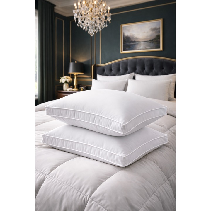 Set Doua Perne Fibre Siliconice 50 x 70 cm, Bordura Alba